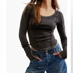 Free People Stuck On You Cuff Black Long Sleeve Top Medium